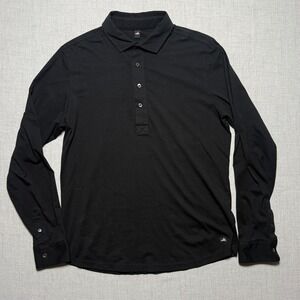 Wahts Polo Shirt Long Sleeve Button Placket Black Casual Everyday Size L